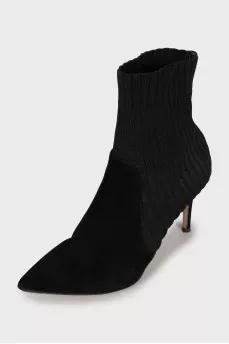 Suede ankle boots with textile inserts