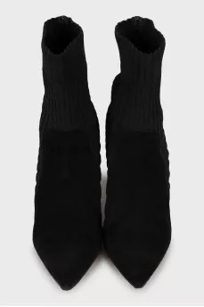 Suede ankle boots with textile inserts