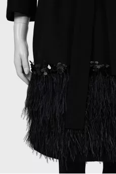 Wool coat decorated with feathers