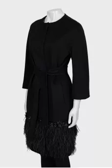 Wool coat decorated with feathers