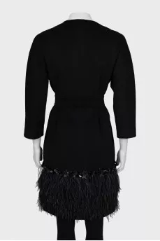 Wool coat decorated with feathers