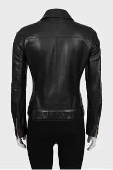 Slim fit leather jacket with logo