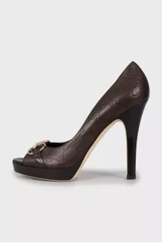Brown shoes with embossed leather