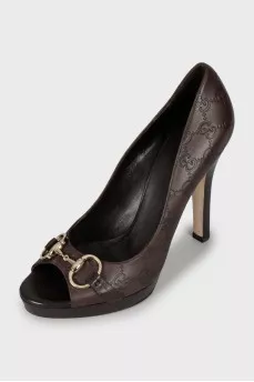Brown shoes with embossed leather