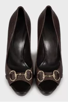 Brown shoes with embossed leather