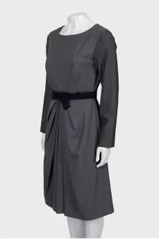 Wool dress with accent waist