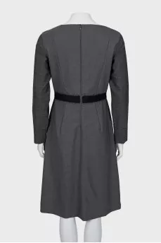 Wool dress with accent waist