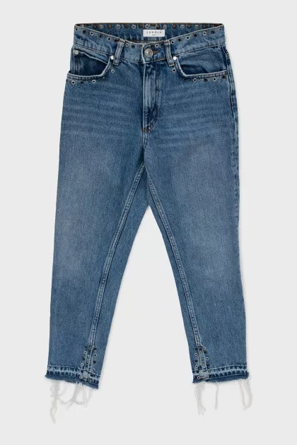 Raw hem eyelet jeans