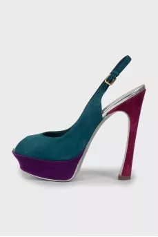 Mixed color suede sandals