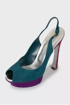 Mixed color suede sandals