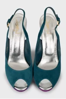 Mixed color suede sandals