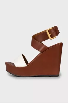 Two-tone high wedge sandals