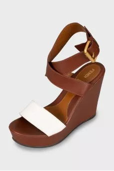 Two-tone high wedge sandals