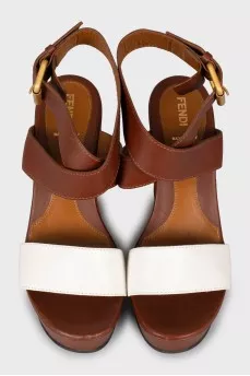 Two-tone high wedge sandals