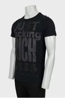 Men's T-shirt with text print and rhinestones