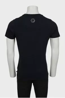 Men's T-shirt with text print and rhinestones