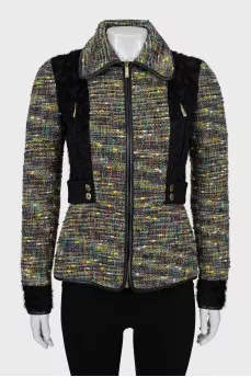 Tweed jacket with fur inserts