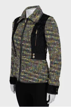 Tweed jacket with fur inserts