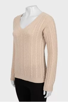 Beige sweater with decorative weave