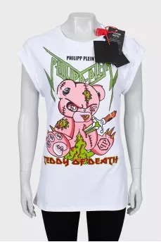 Slim fit T-shirt with print and tag