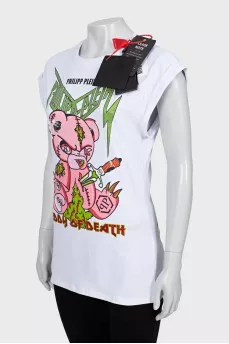 Slim fit T-shirt with print and tag