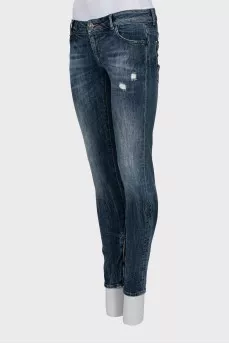 Tapered jeans with faded zip bottom