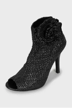 Woven open toe ankle boots