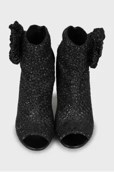 Woven open toe ankle boots
