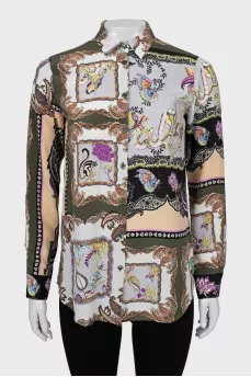 Printed straight-fit silk shirt
