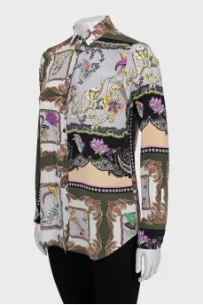 Printed straight-fit silk shirt