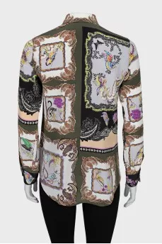 Printed straight-fit silk shirt