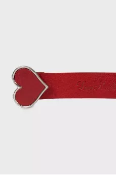 Leather belt with heart-shaped buckle