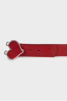 Leather belt with heart-shaped buckle