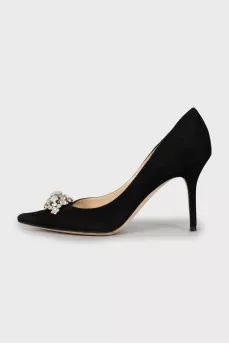 Suede shoes with decorative stiletto heels