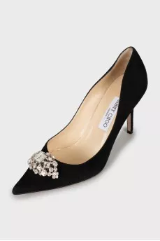 Suede shoes with decorative stiletto heels