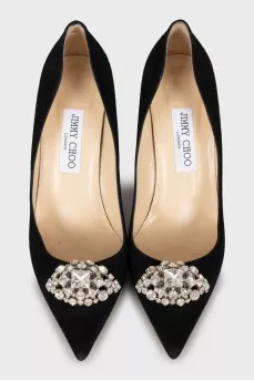 Suede shoes with decorative stiletto heels