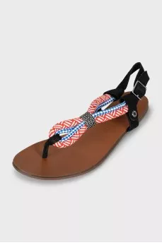 Combined leather and textile sandals