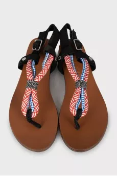 Combined leather and textile sandals