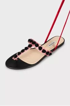Leather sandals with velvet ties