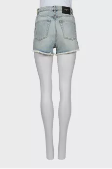 Blue denim shorts with raw hem