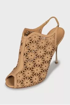 Leather sandals with metal heels