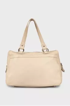 Leather tote bag with patch pockets