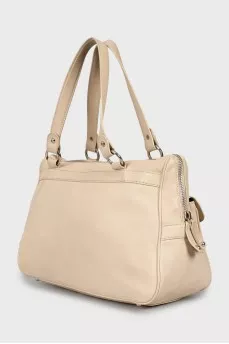 Leather tote bag with patch pockets