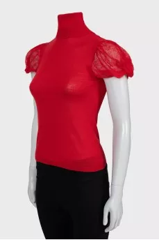 Knitted T-shirt with high neck