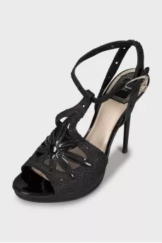 Stiletto sandals with embossed leather