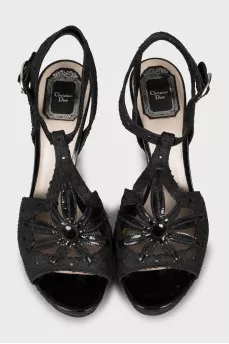 Stiletto sandals with embossed leather
