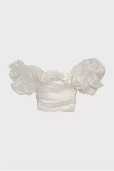 White blouse with puff sleeves and tag