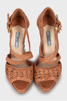 Woven leather wedge sandals