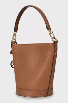 Leather bucket bag with tag