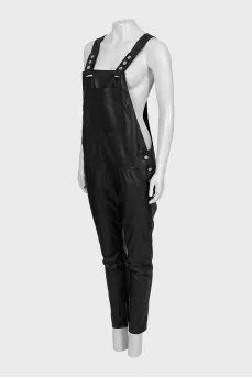 Leather jumpsuit with silver buttons